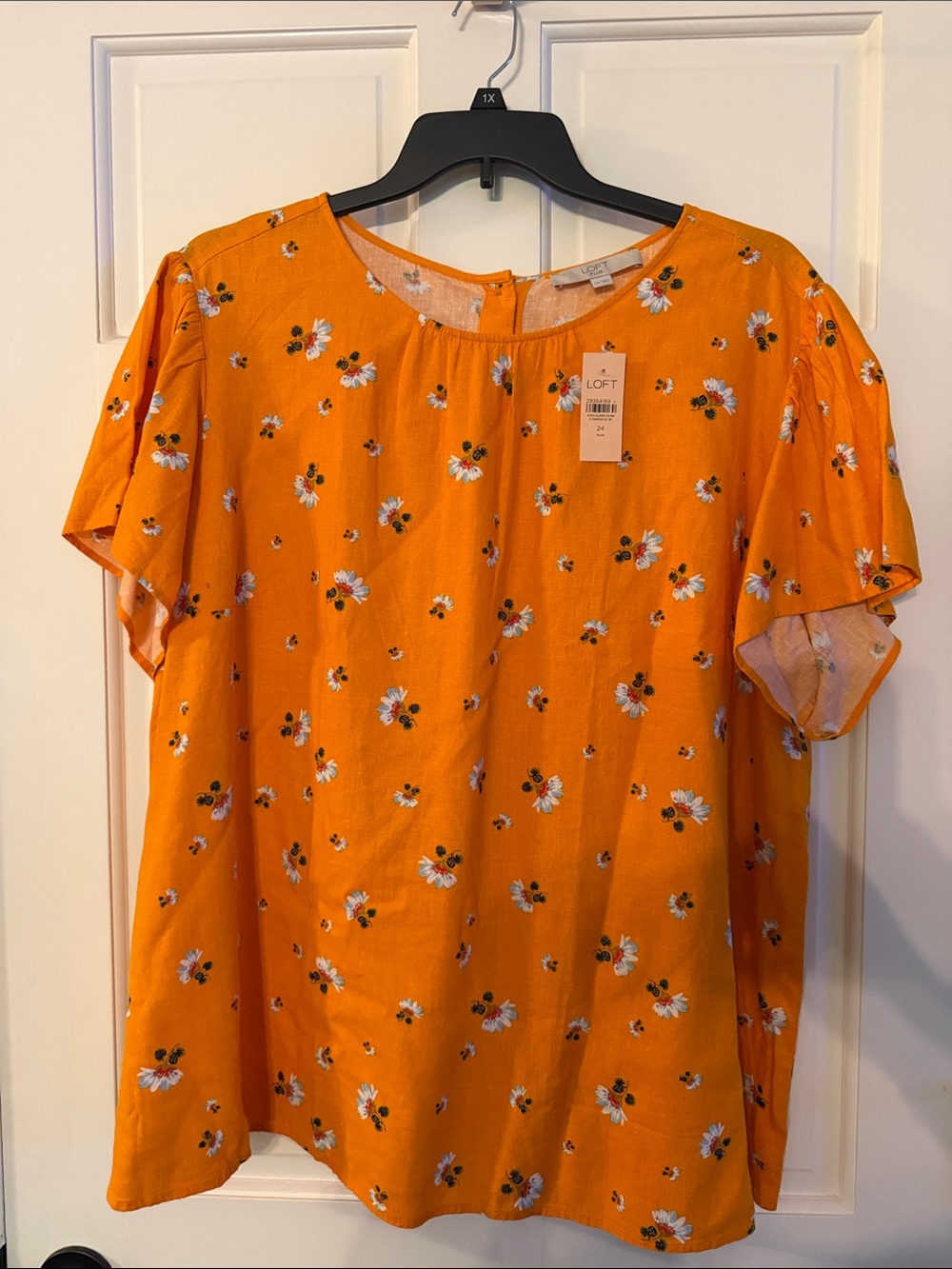 LOFT yellow Orange Floral Short-Sleeve Blouse
